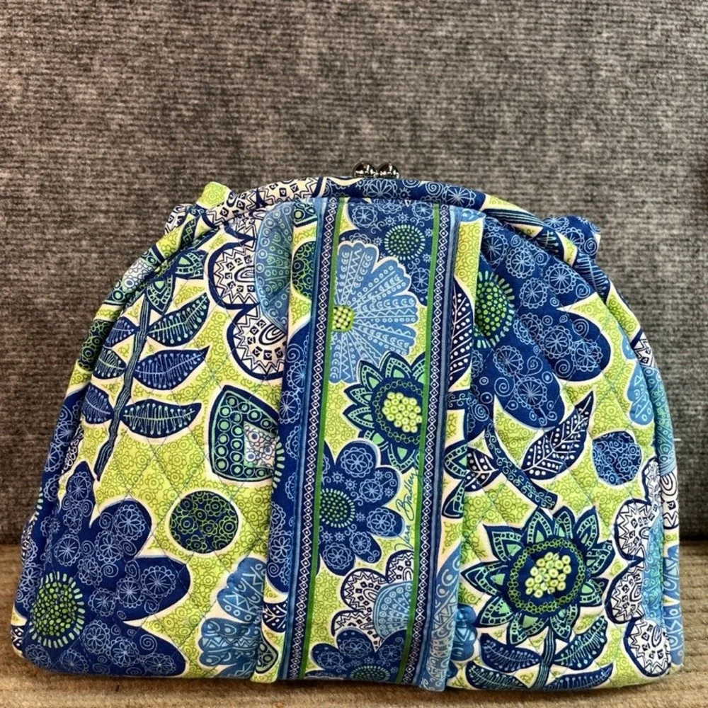 Vera Bradley Blue Lagoon Kisslock Satchel Quilted Floral Handbag Blue Green